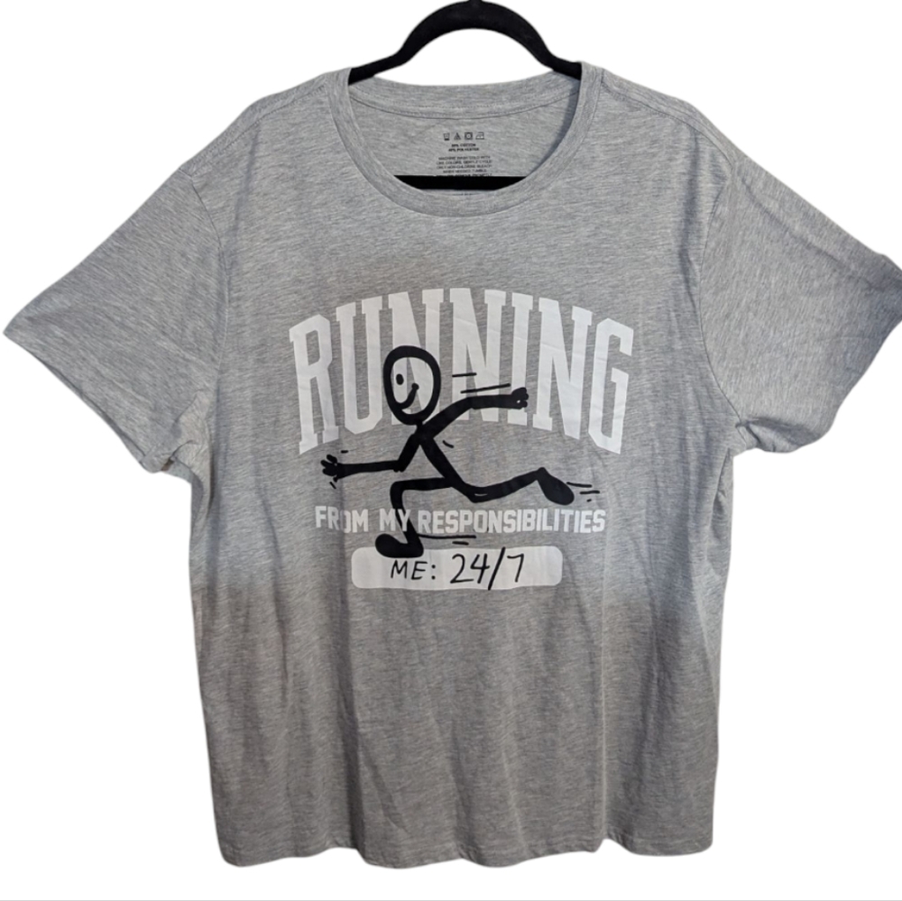 Men Womens Graphic T-Shirt Sz M Gray Running Relaxed Fit NEW